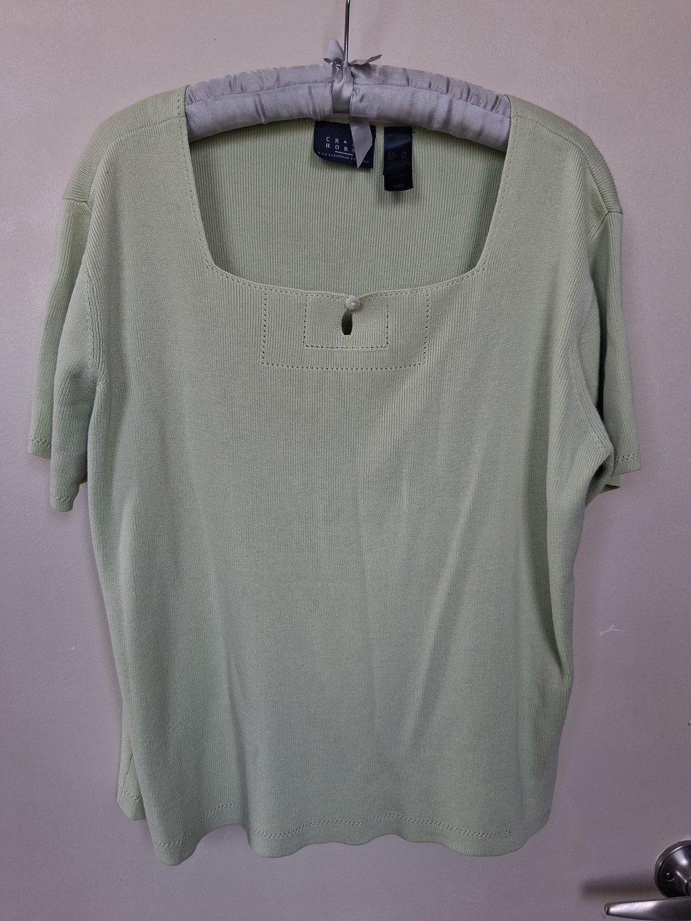 Square Neck Light Green Short Sleeve Knit Top